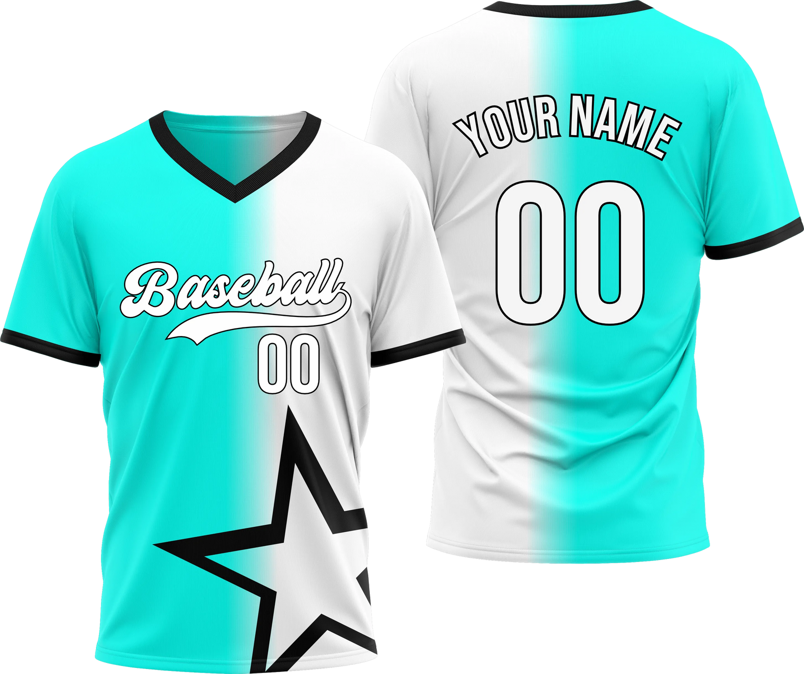 Custom Star Divide Gradient Baseball Aqua Sports Jersey Personalized Uniform with Name & Number