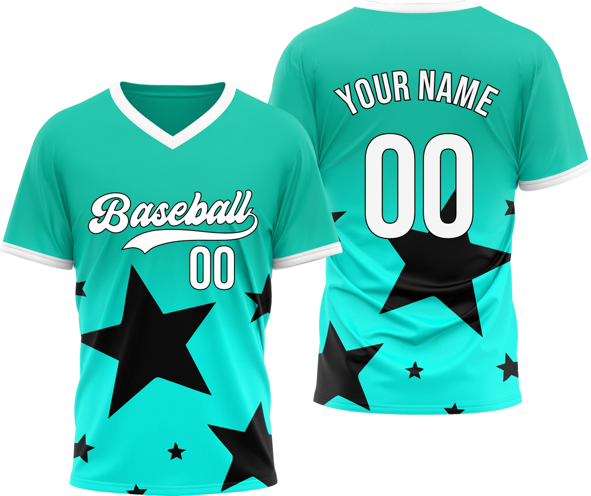 Custom Split Star Gradient Baseball Aqua Sports Jersey Personalized Uniform with Name &amp; Number