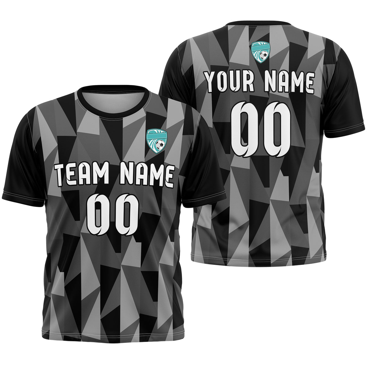 Custom Crystal R-Full Pattern Soccer Black Sport Tops Jersey