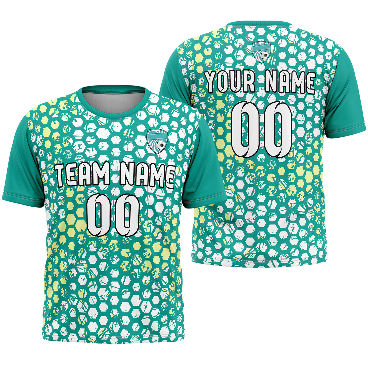 Custom Soccer Yellow Round Neck Hex Pattern Sports Tops Jersey