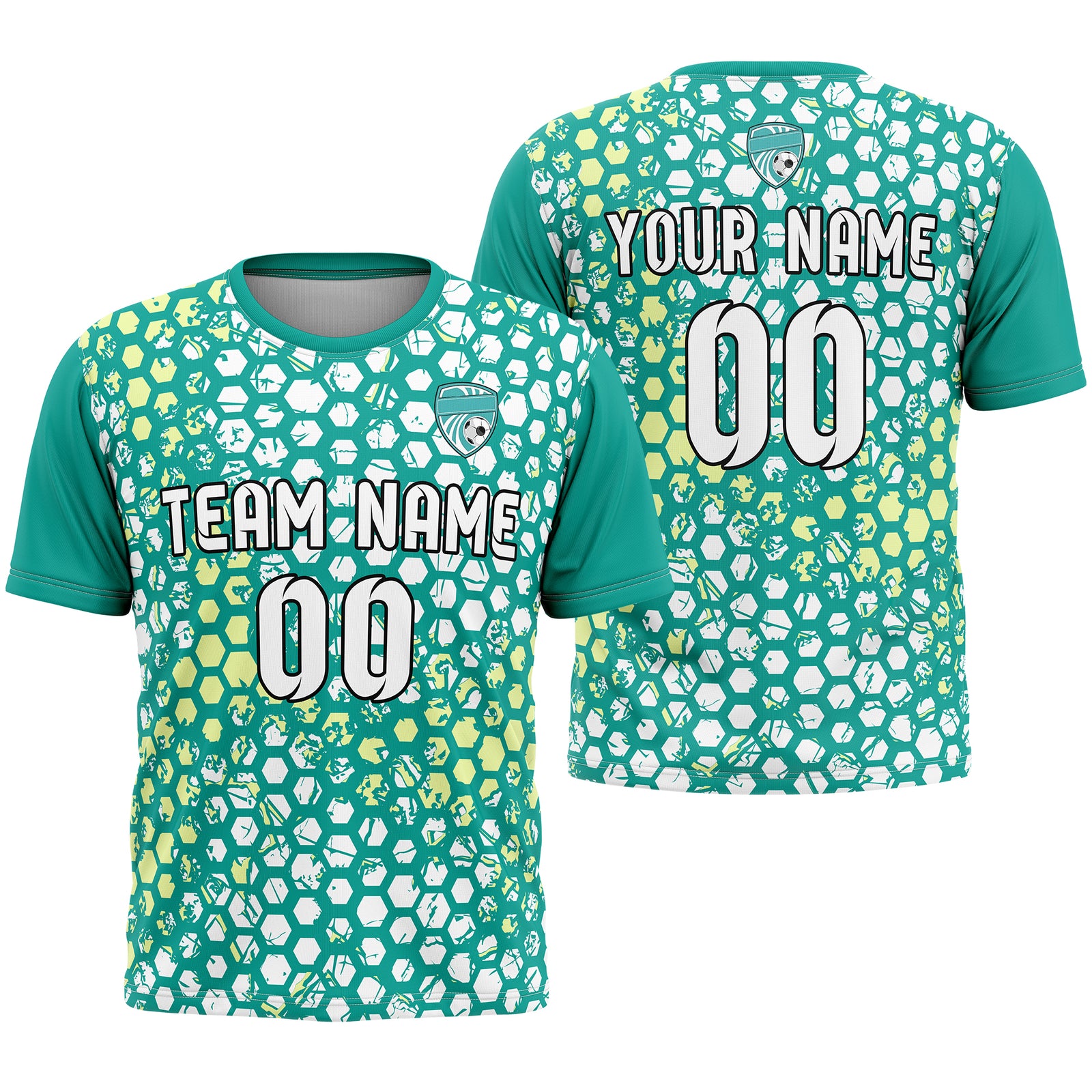 Custom Soccer Yellow Round Neck Hex Pattern Sports Tops Jersey