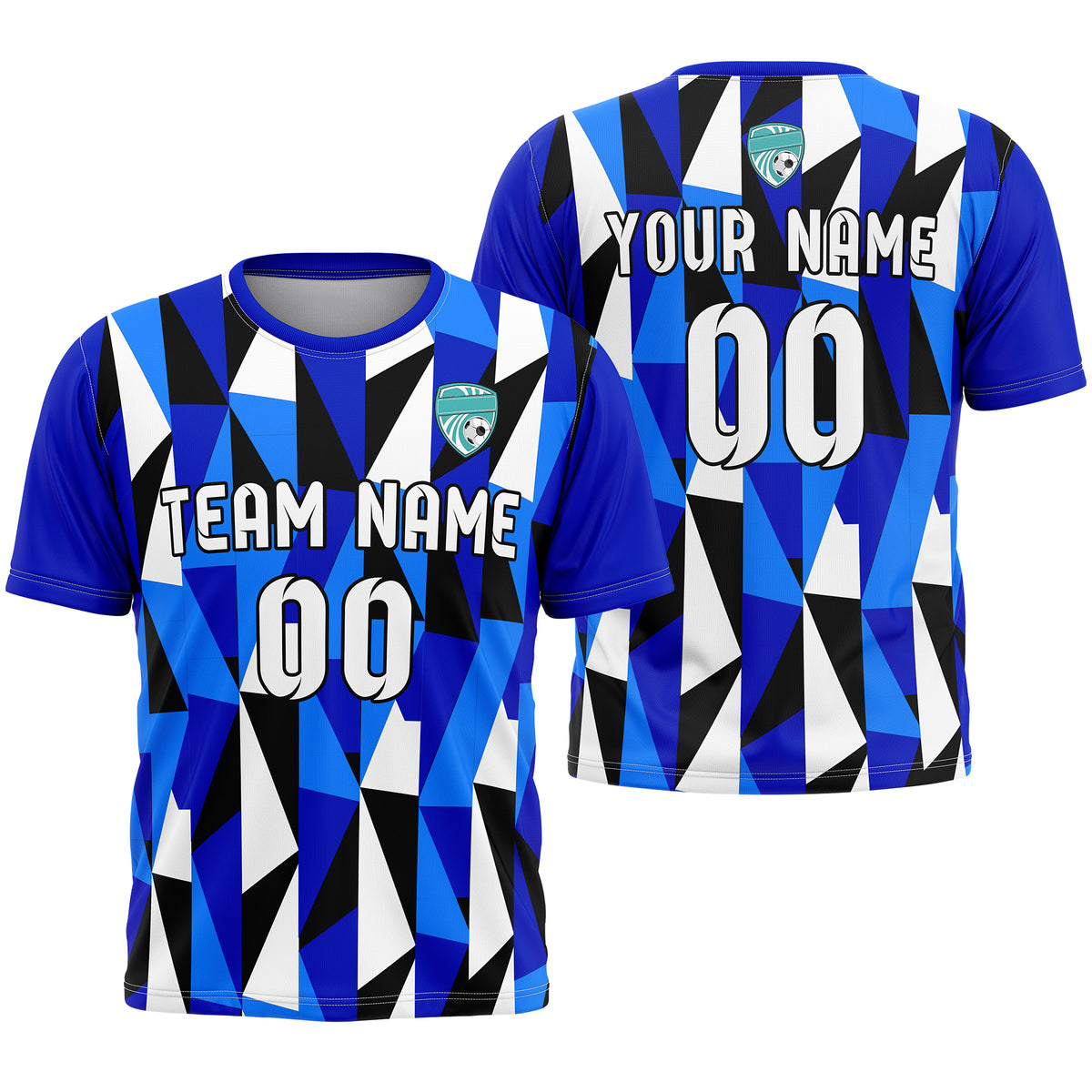 Custom Crystal R-Full Pattern Soccer Blue Sport Tops Jersey