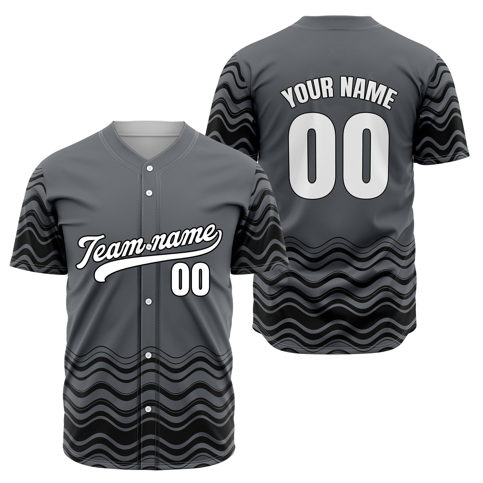 Custom Dark Grey Baseball Wave Sports Jersey Personalized Uniform with Name & Number