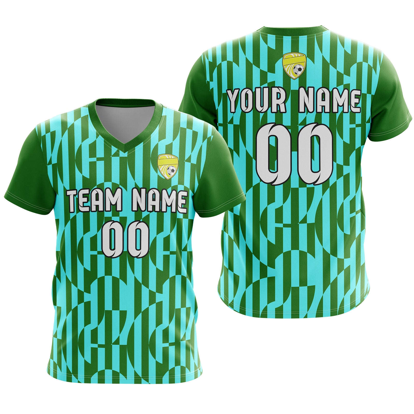 Custom Pulse Grid V-Full Pattern  Soccer Green Sport Tops Jersey