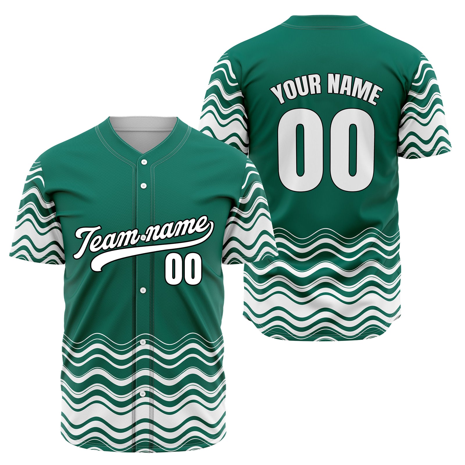 Custom Teal Baseball Wave Sports Jersey Personalized Uniform with Name & Number