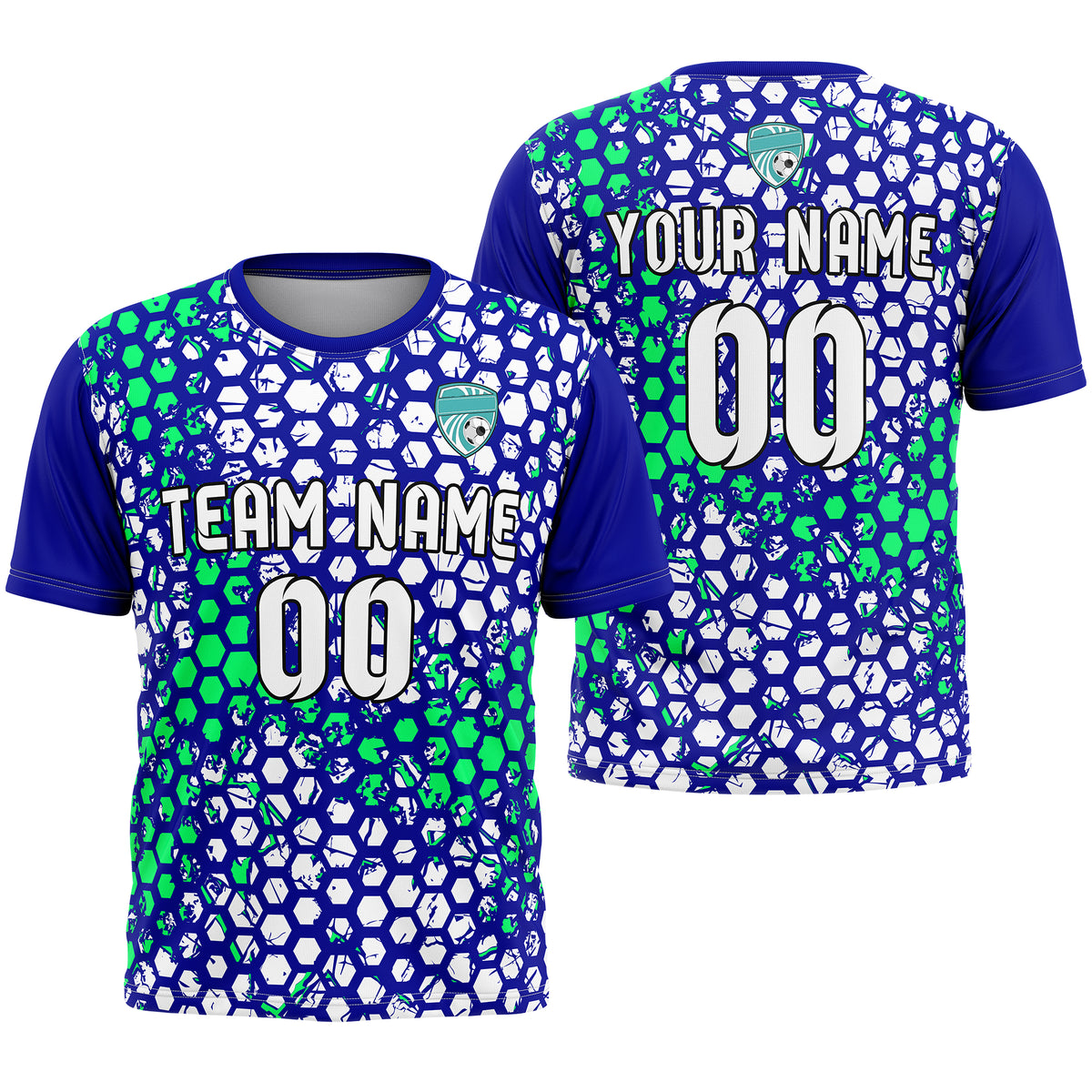 Custom Soccer Yellow Round Neck Hex Pattern Sports Tops Jersey