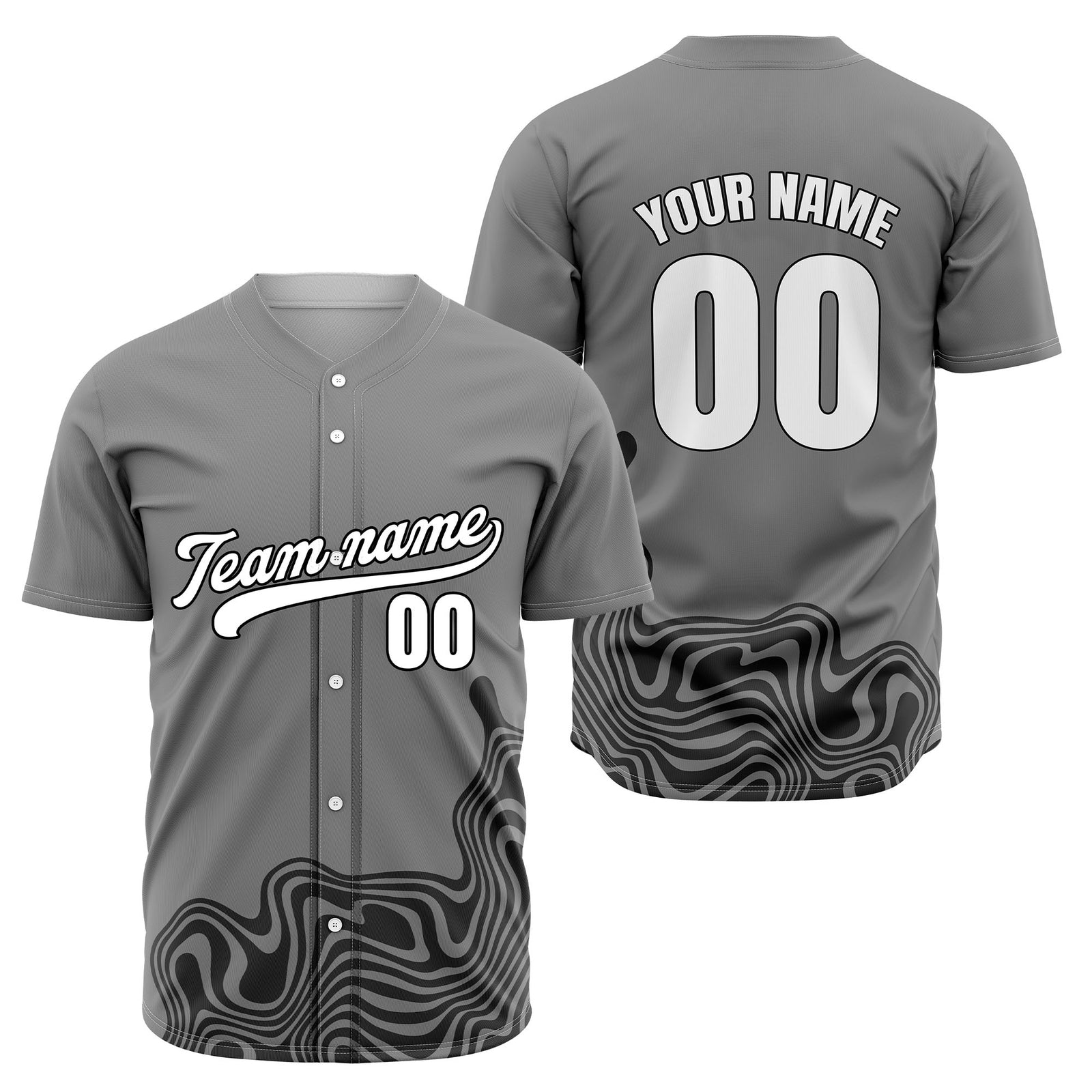 Custom Grey Baseball Wave Sports Jersey Personalized Uniform with Name & Number