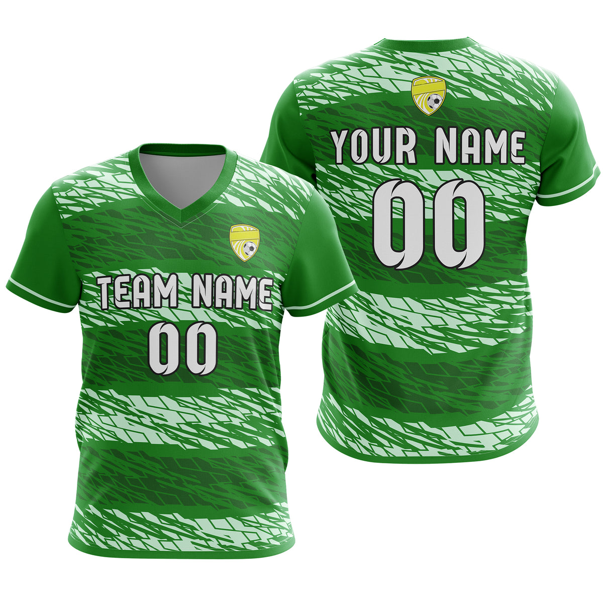 Custom Flare Strike V-Full Pattern Soccer Green Sport Tops Jersey