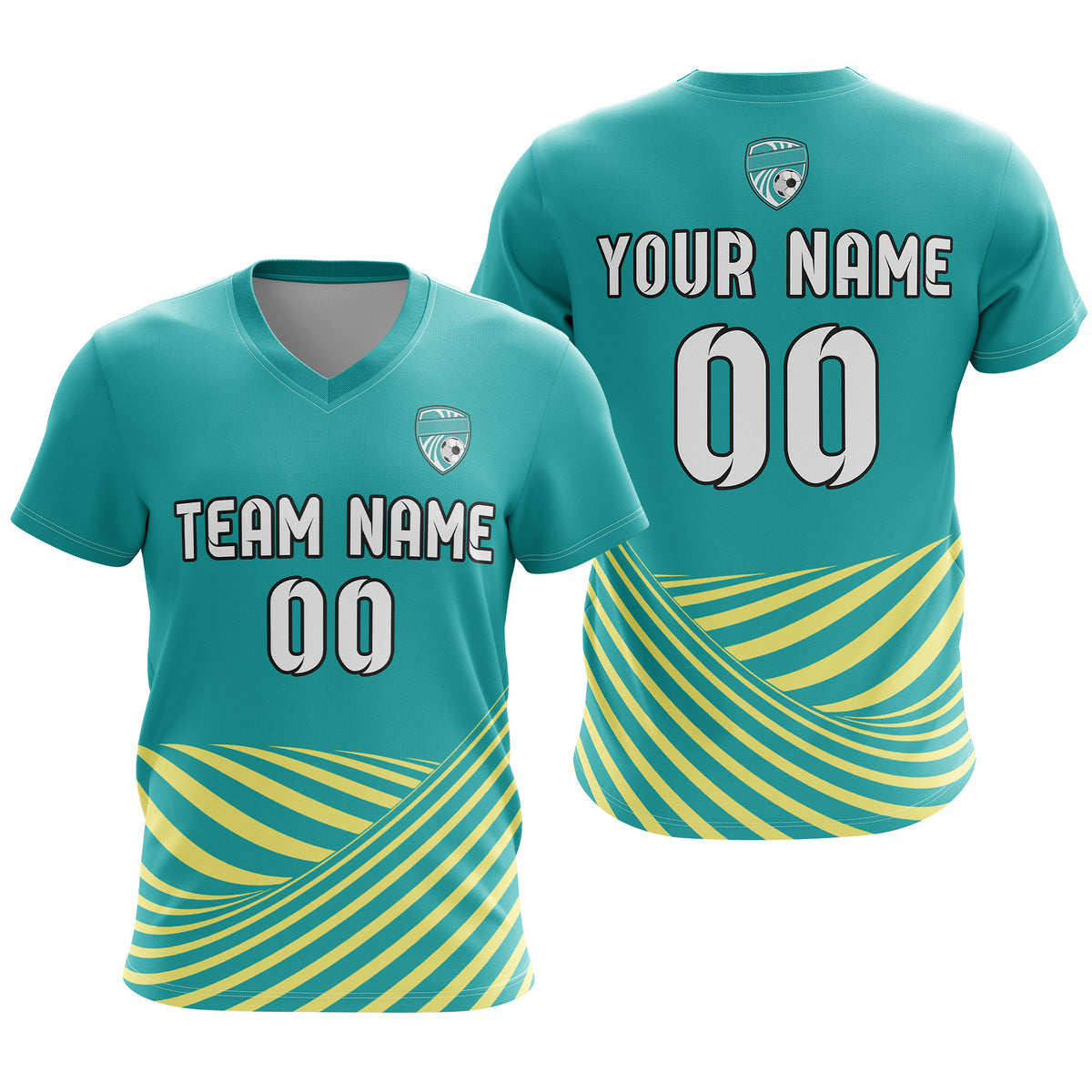 Custom WaveLine Stripe V-Neck Teal Sport Tops Jersey