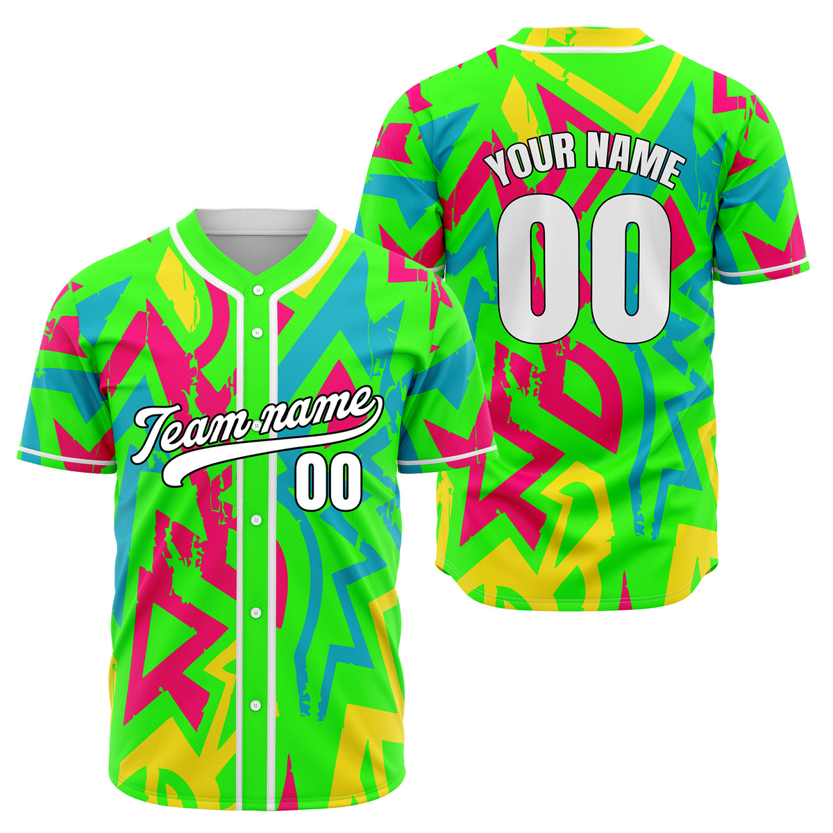 Custom Splash Neon Green Baseball Sports Jersey Personalized Uniform with Name &amp; Number