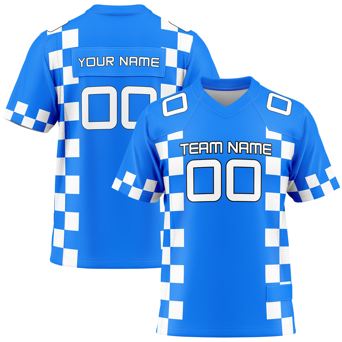 Custom Elite Side Block Pattern Blue Mesh Authentic Football Jersey