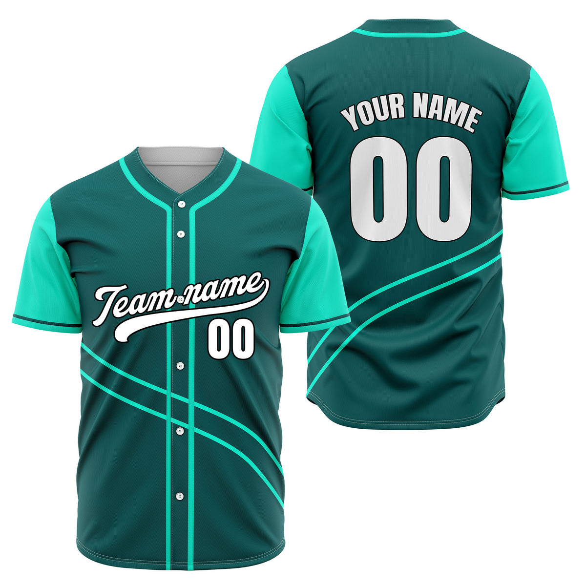 Custom Swift Green Raglan Style Baseball Sports Jersey Personalized Uniform with Name & Number
