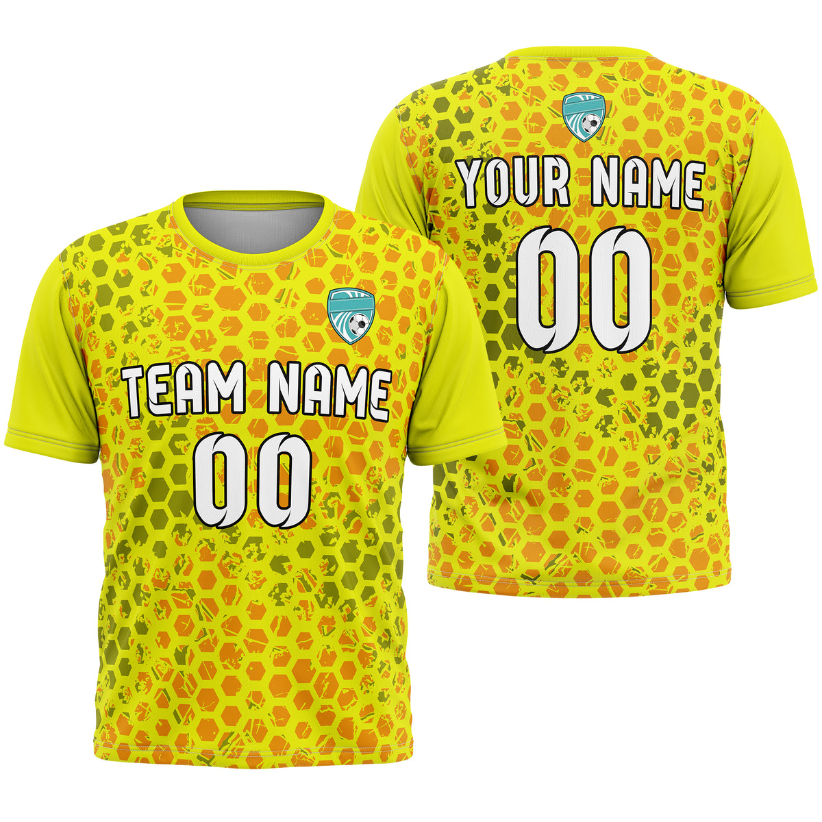 Custom Soccer Teal Round Neck Hex Pattern Sports Tops Jersey