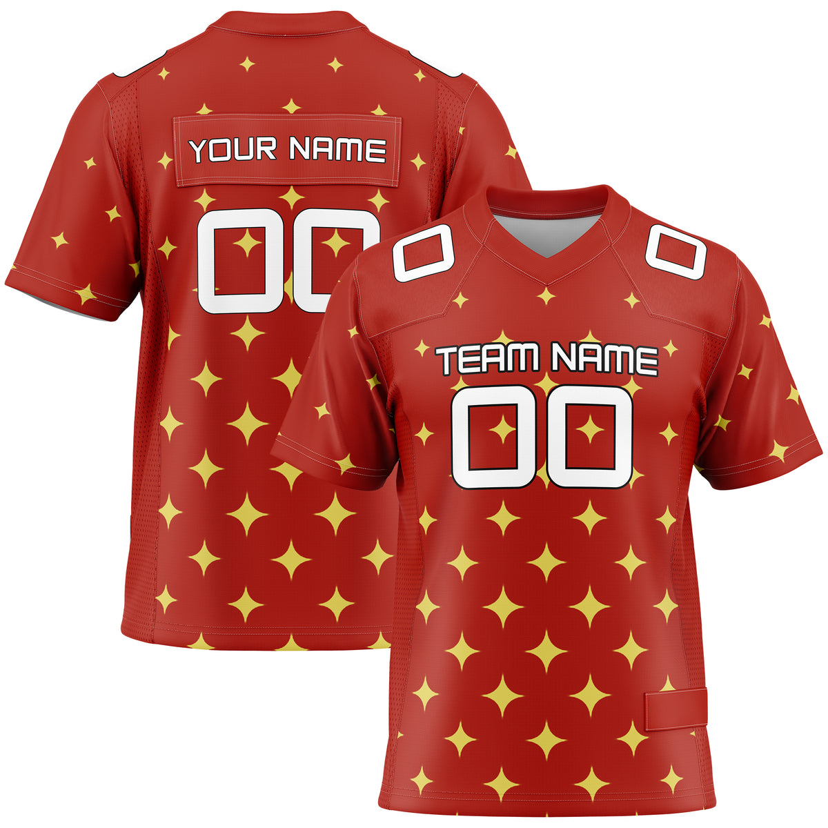 Custom  Elite Star Pattern Red Mesh Authentic Football Jersey