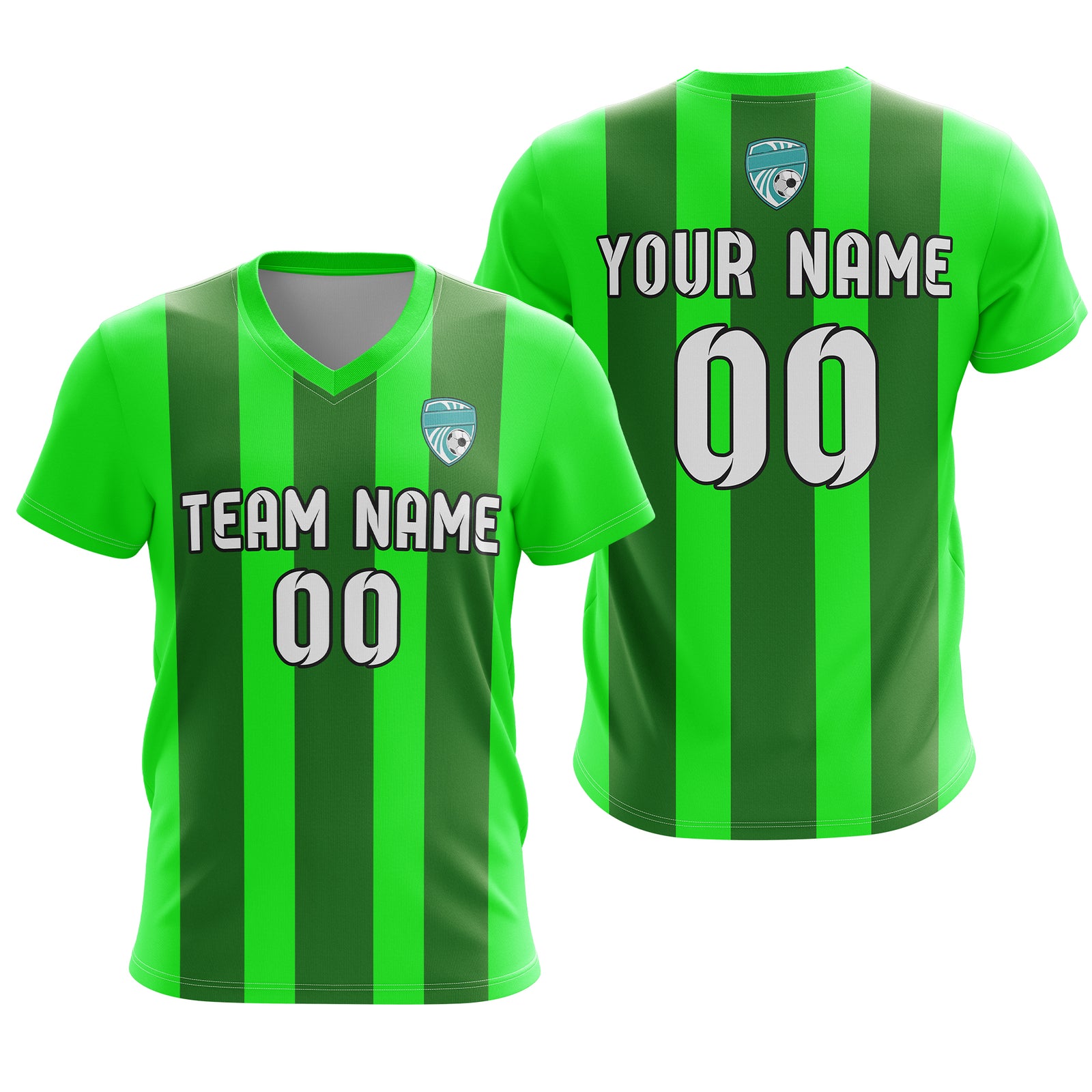 Custom Striker Stripe V-Neck Green Soccer Sport Tops Jersey