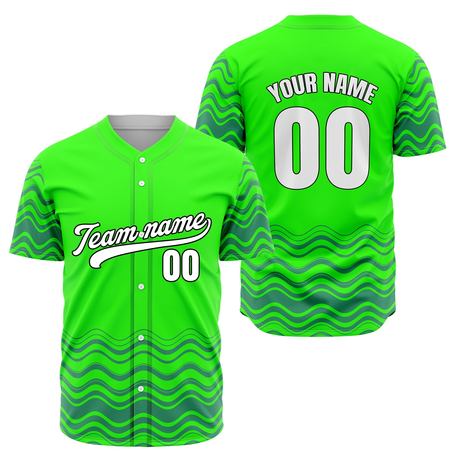 Custom Neon Green Baseball Wave Sports Jersey Personalized Uniform with Name & Number
