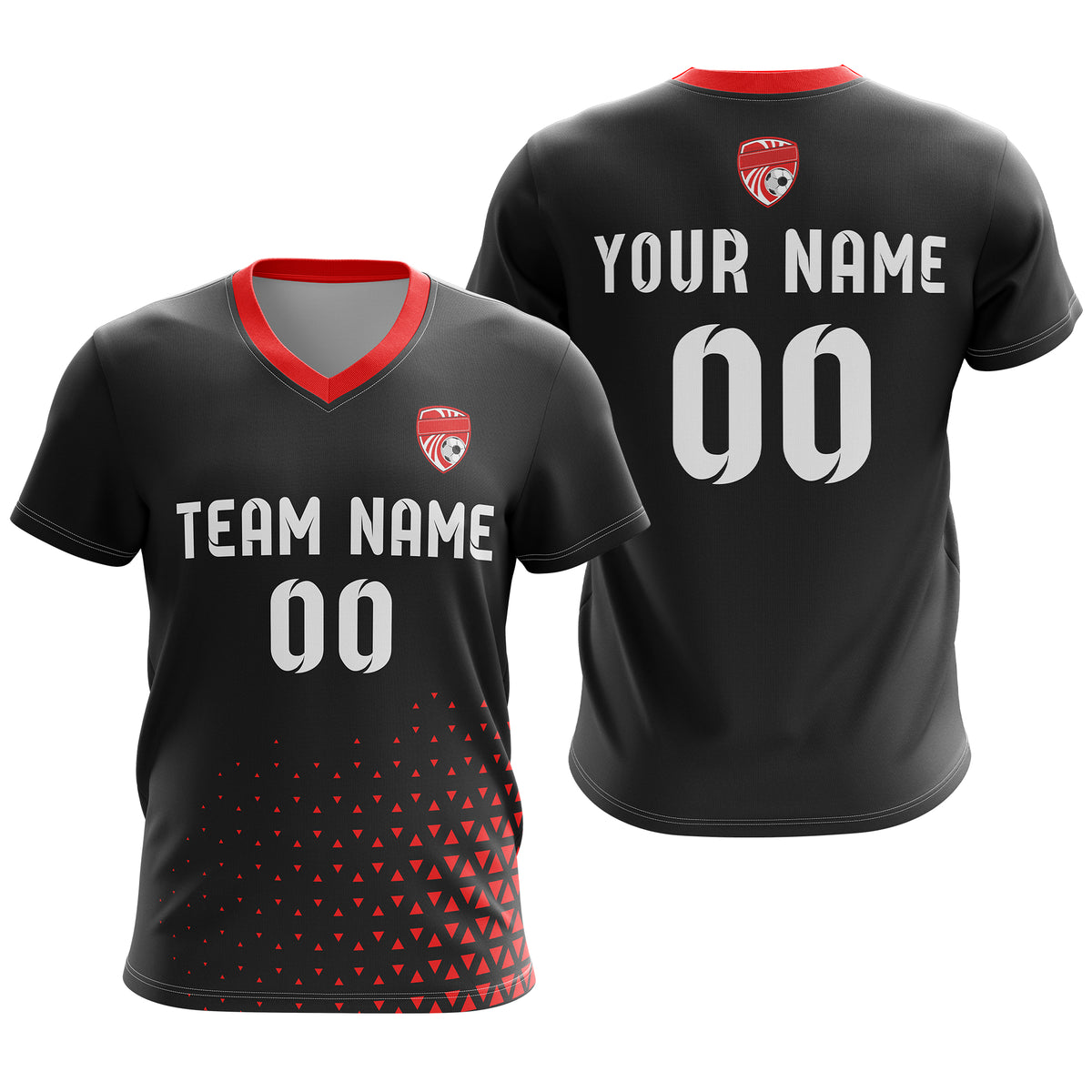 Custom Tri-Edge V-Side Pattern Black Soccer Sport Tops Jersey