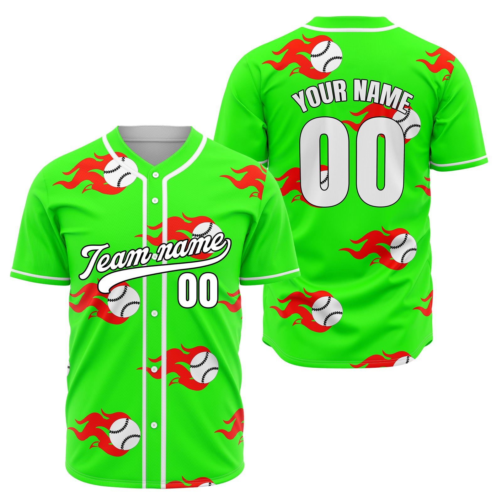 Custom Fireballers Neon Green Baseball Sports Jersey Personalized Uniform with Name & Number