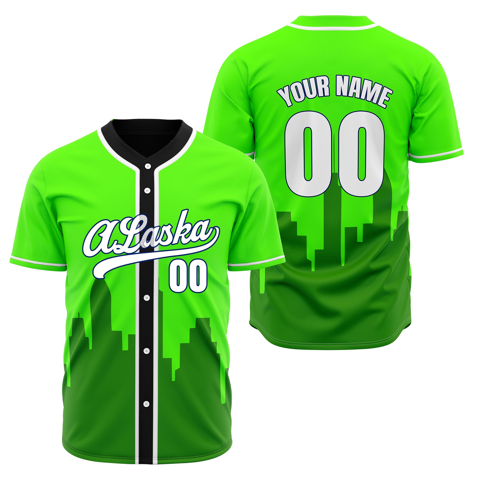 Custom City Horizon Neon Green Baseball Sports Jersey Personalized Uniform with Name & Number