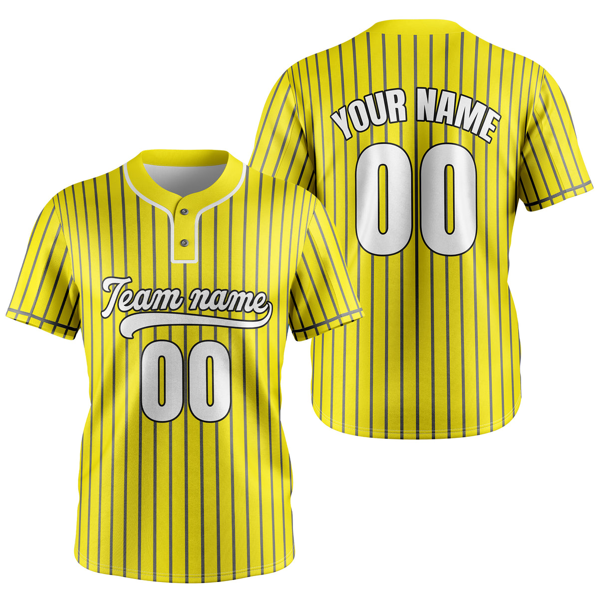 Custom Pinstripe Baseball Yellow Sports Jersey Personalized Uniform with Name &amp; Number
