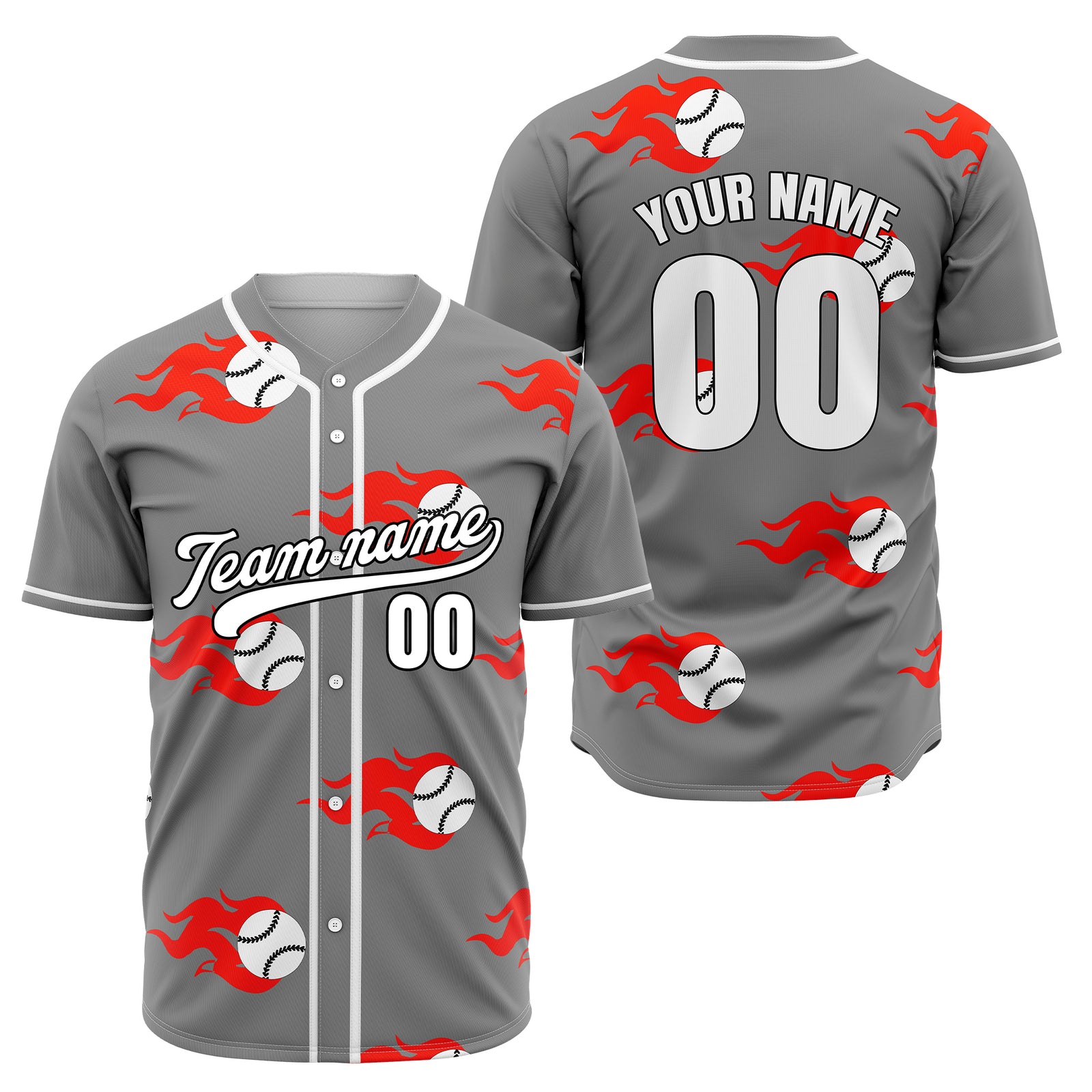 Custom Fireballers Grey Baseball Sports Jersey Personalized Uniform with Name & Number