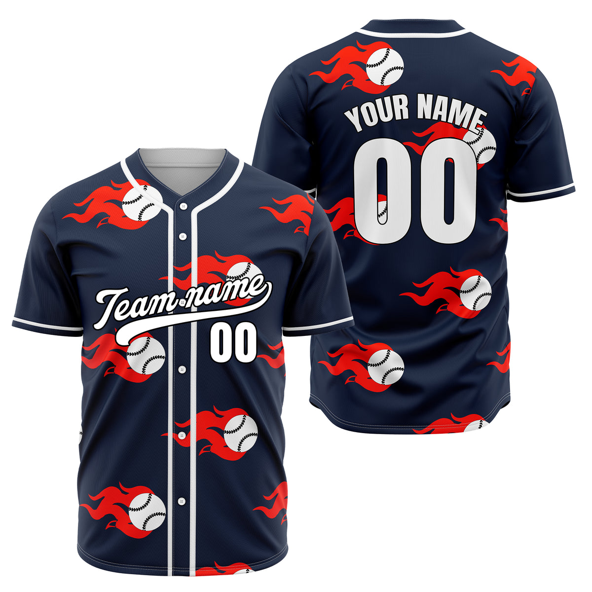 Custom Fireballers Navy Baseball Sports Jersey Personalized Uniform with Name &amp; Number