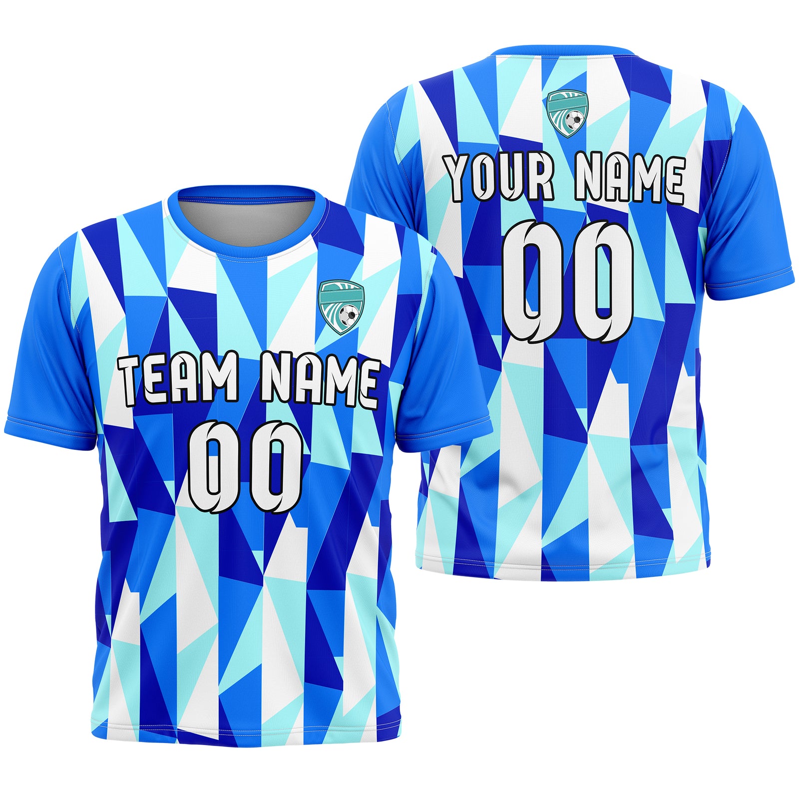 Custom Crystal R-Full Pattern Soccer Blue Sport Tops Jersey