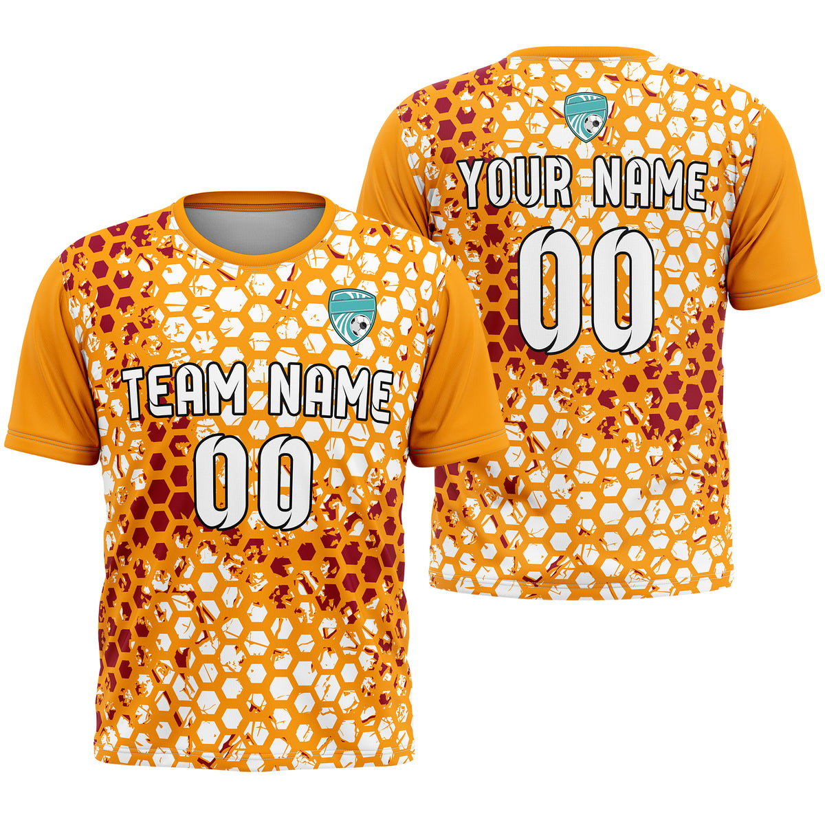 Custom Soccer Yellow Round Neck Hex Pattern Sports Tops Jersey