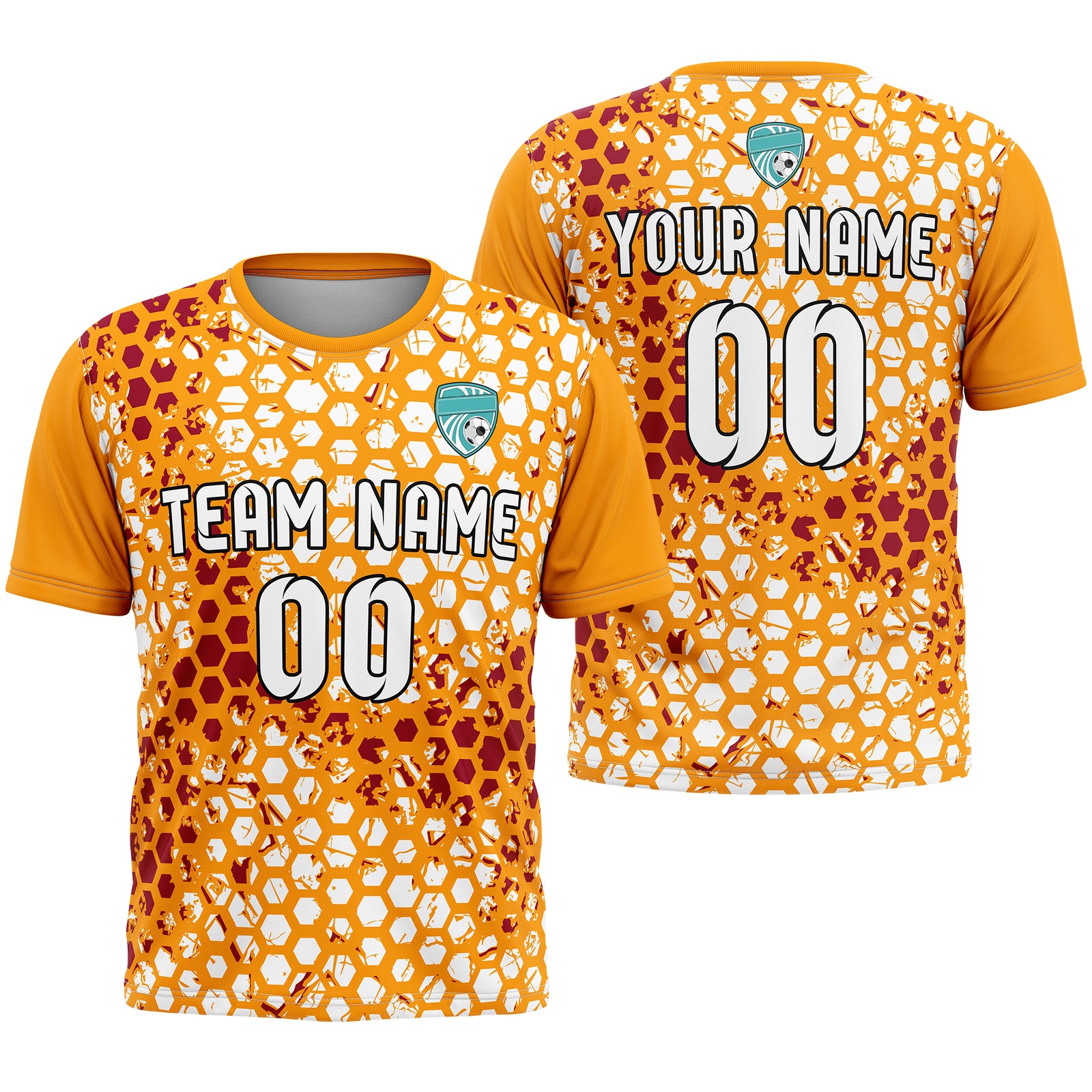 Custom Soccer Yellow Round Neck Hex Pattern Sports Tops Jersey