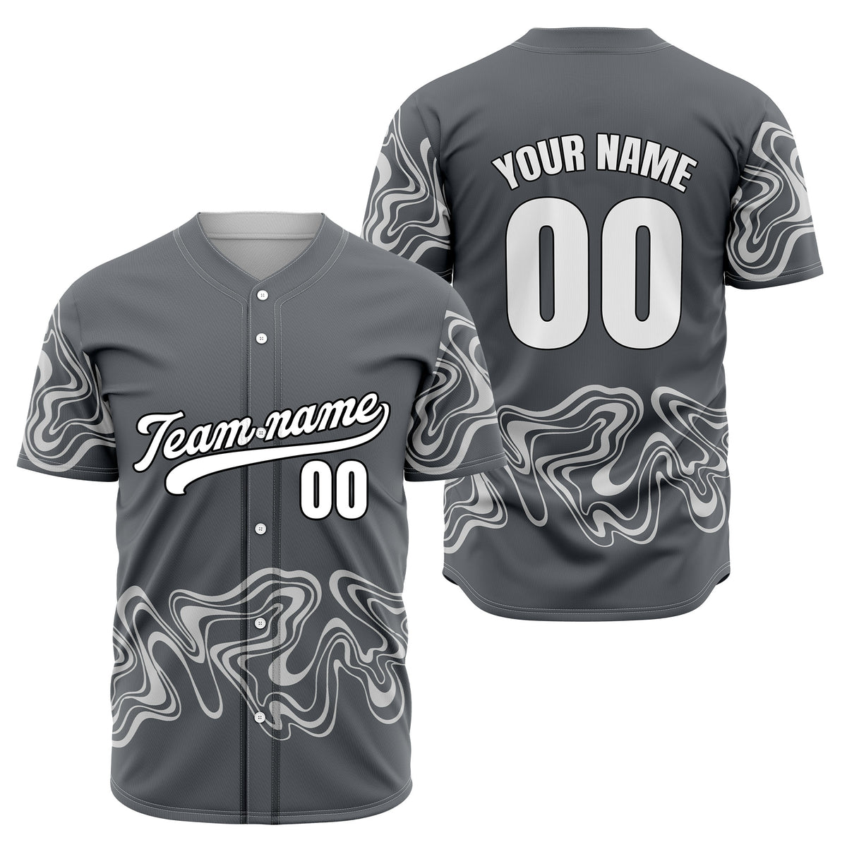 Custom Dark Grey Baseball Wave Sports Jersey Personalized Uniform with Name &amp; Number