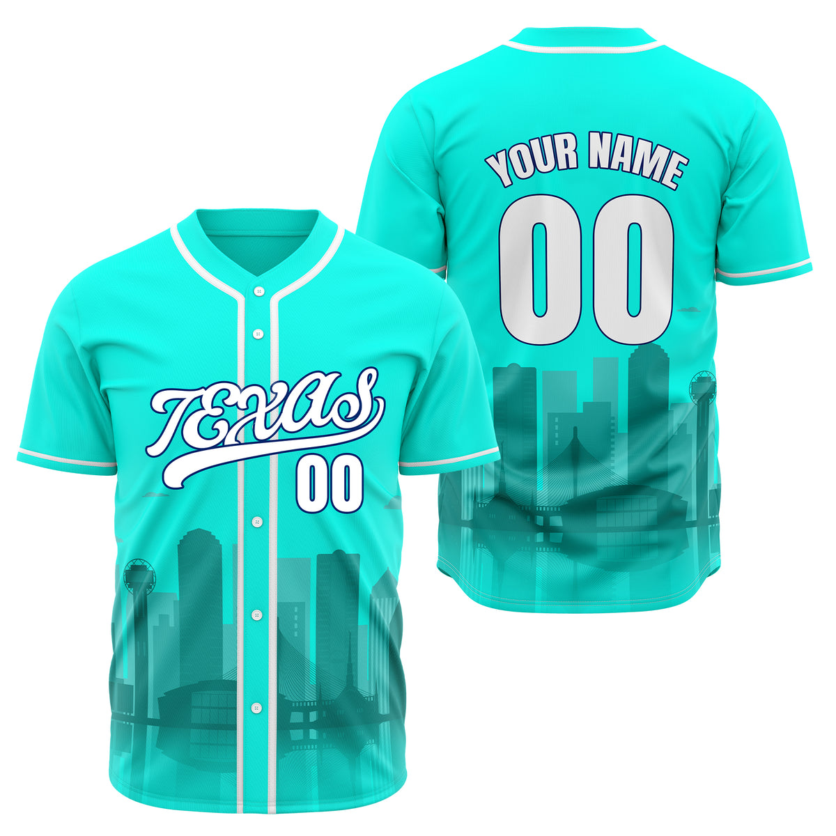 Custom City Lights Aqua Baseball Sports Jersey Personalized Uniform with Name &amp; Number