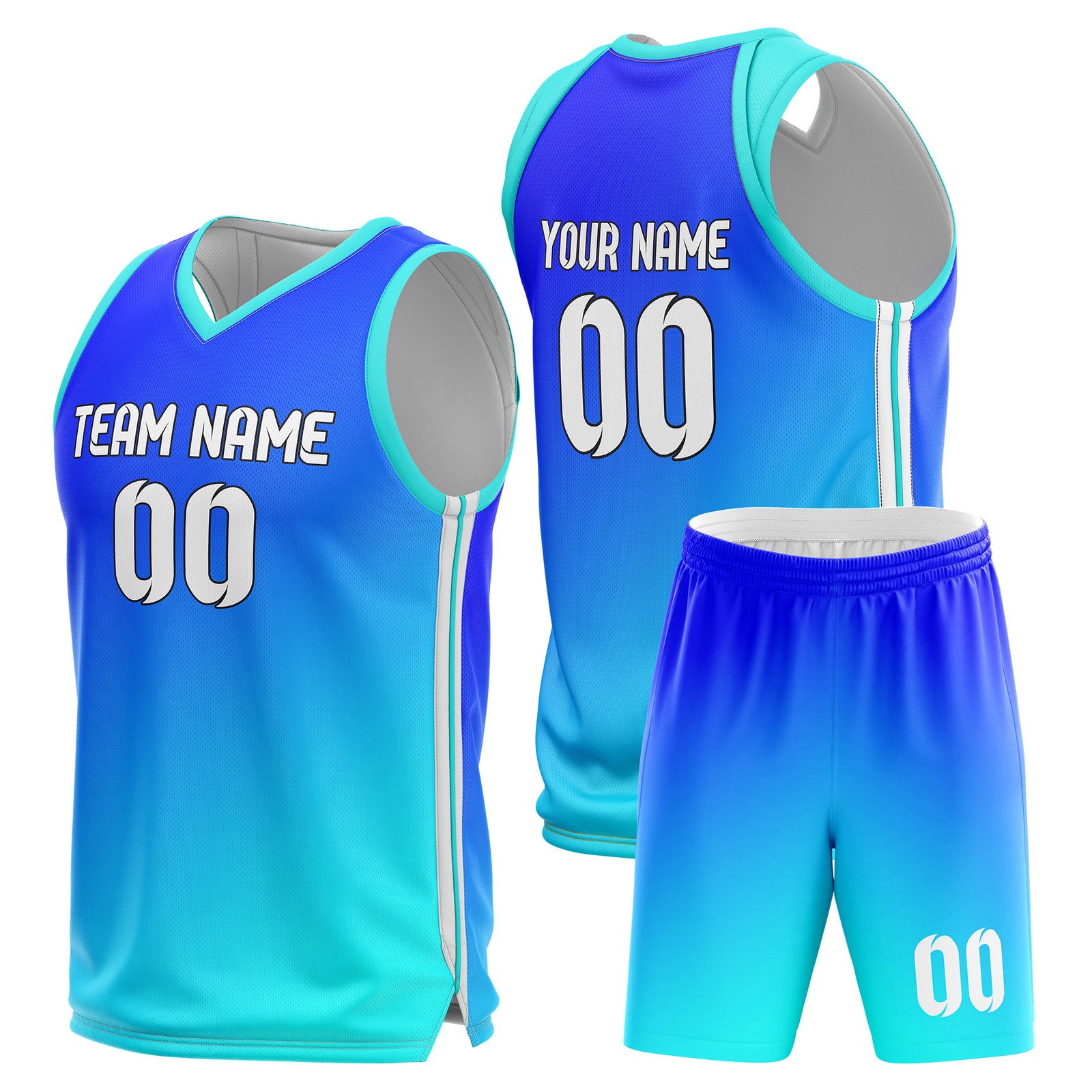 Custom Elite Gradient Fashion Aqua Basketball Set