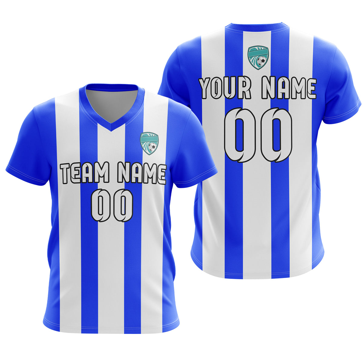 Custom Striker Stripe V-Neck Blue Soccer Sport Tops Jersey