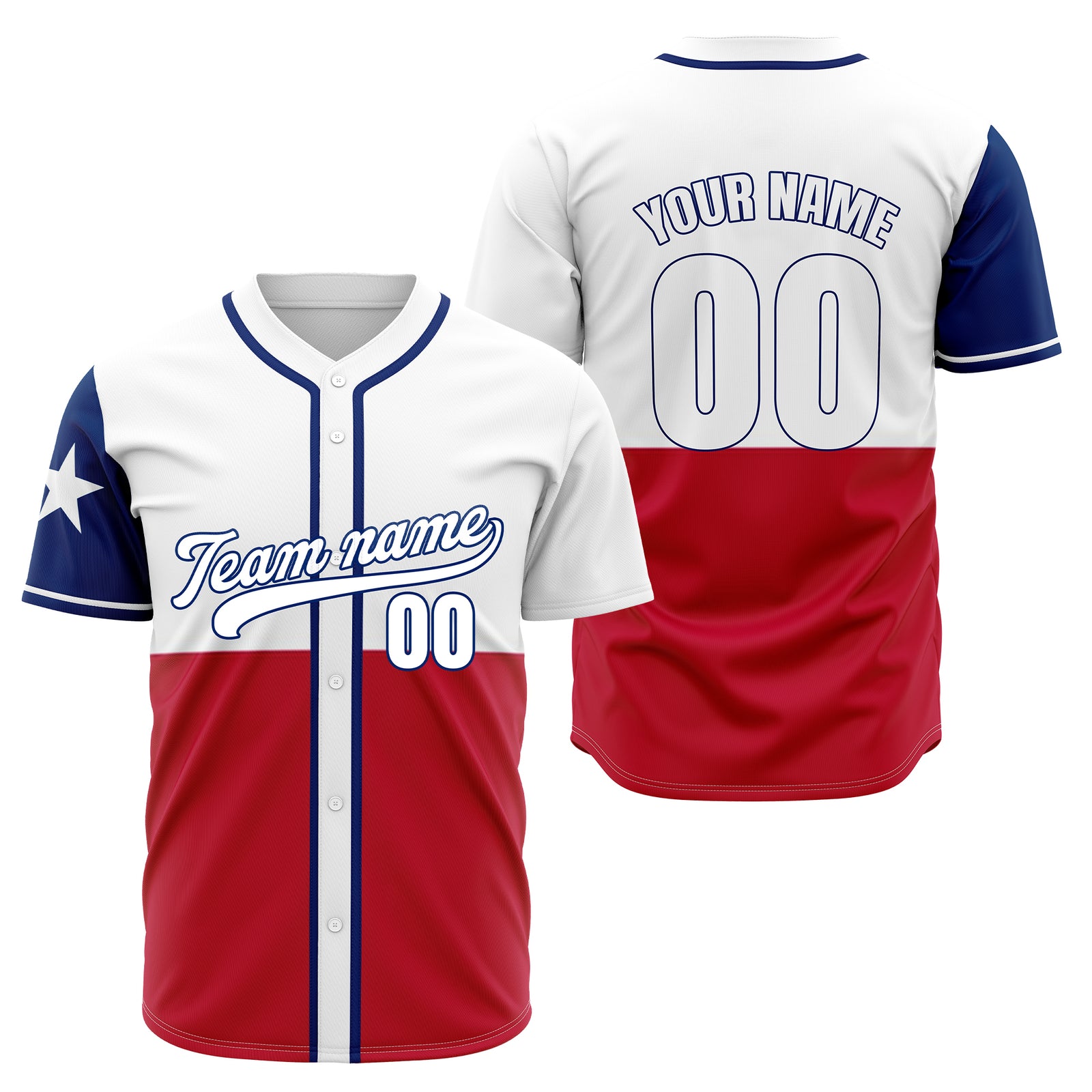 Custom Texas Flag Baseball White Sports Jersey Personalized Uniform with Name & Number