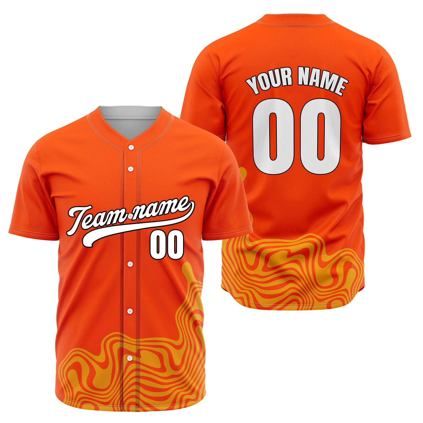 Custom Orange Baseball Wave Sports Jersey Personalized Uniform with Name & Number