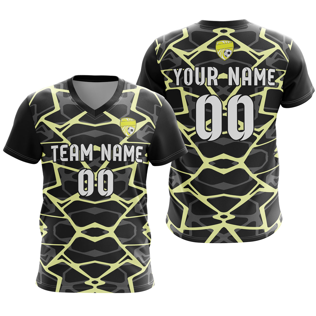 Custom Wild Pulse V-Full Pattern Soccer Black Sport Tops Jersey