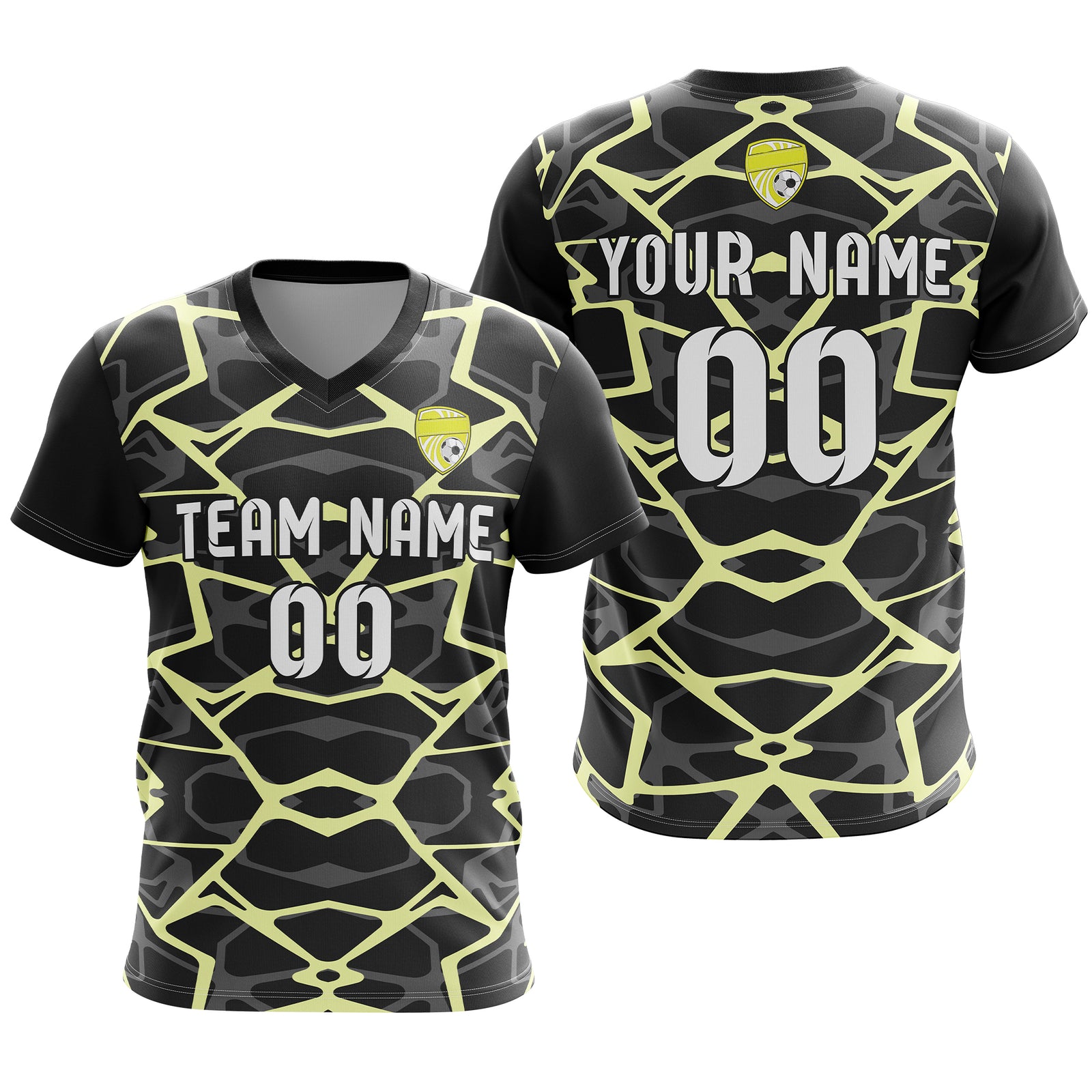 Custom Wild Pulse V-Full Pattern Soccer Black Sport Tops Jersey