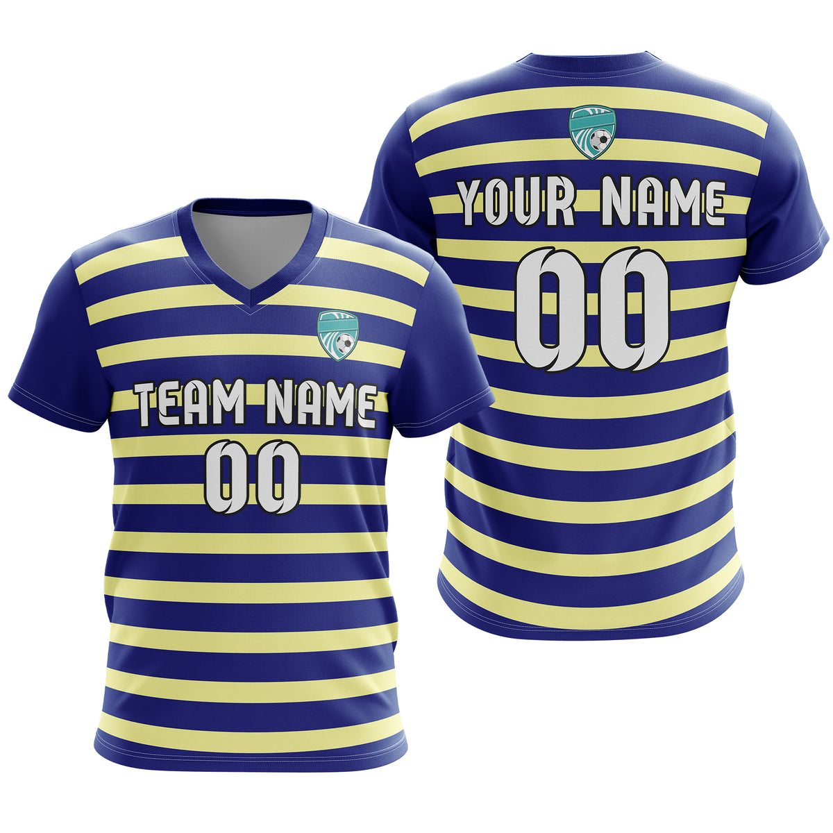 Custom Royal Stripe V-Neck Navy Sport Tops Jersey