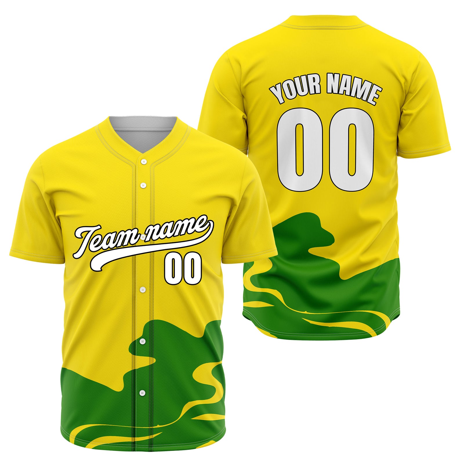 Custom Yellow Baseball Wave Sports Jersey Personalized Uniform with Name & Number