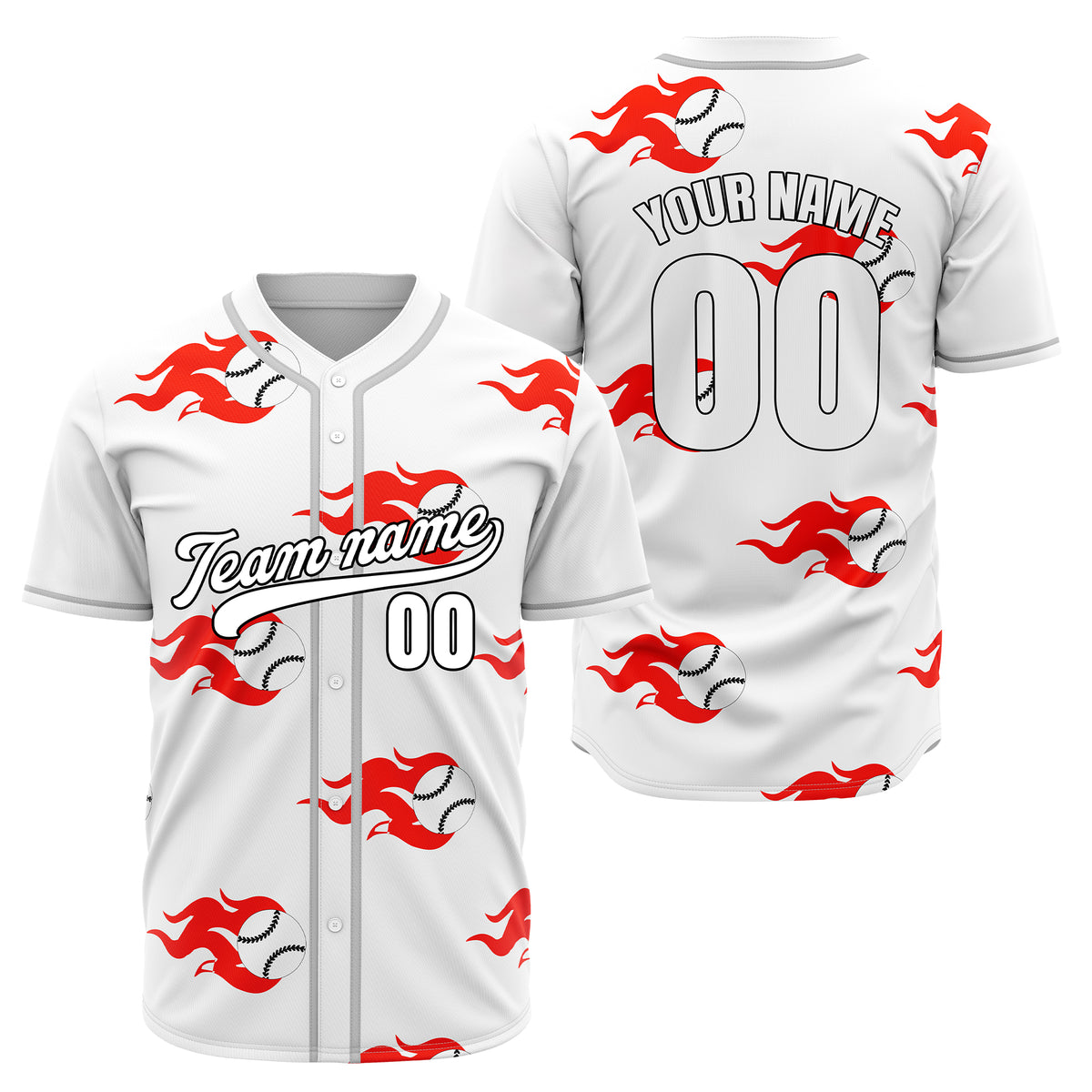 Custom Fireballers Grey Baseball Sports Jersey Personalized Uniform with Name & Number