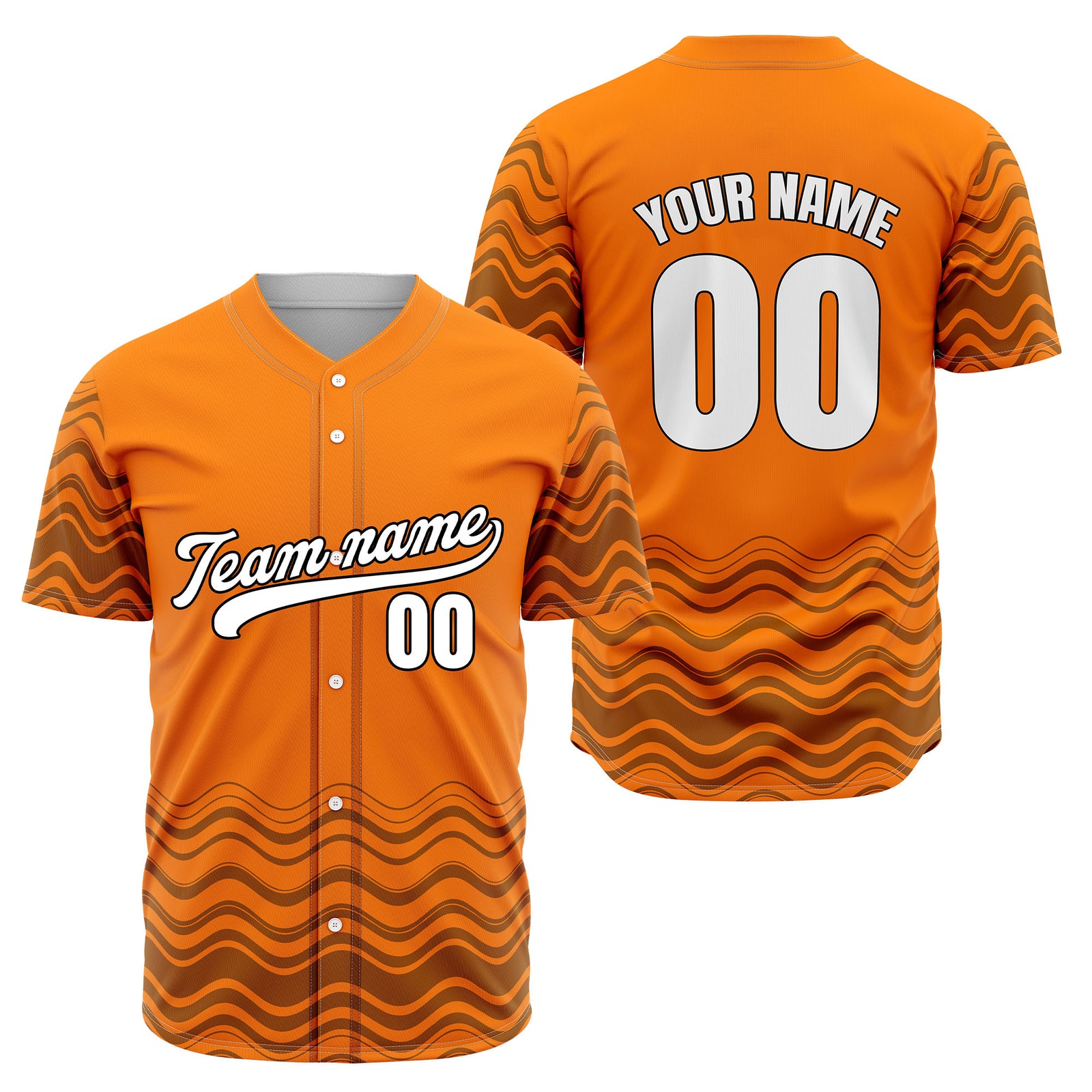 Custom Orange Baseball Wave Sports Jersey Personalized Uniform with Name & Number