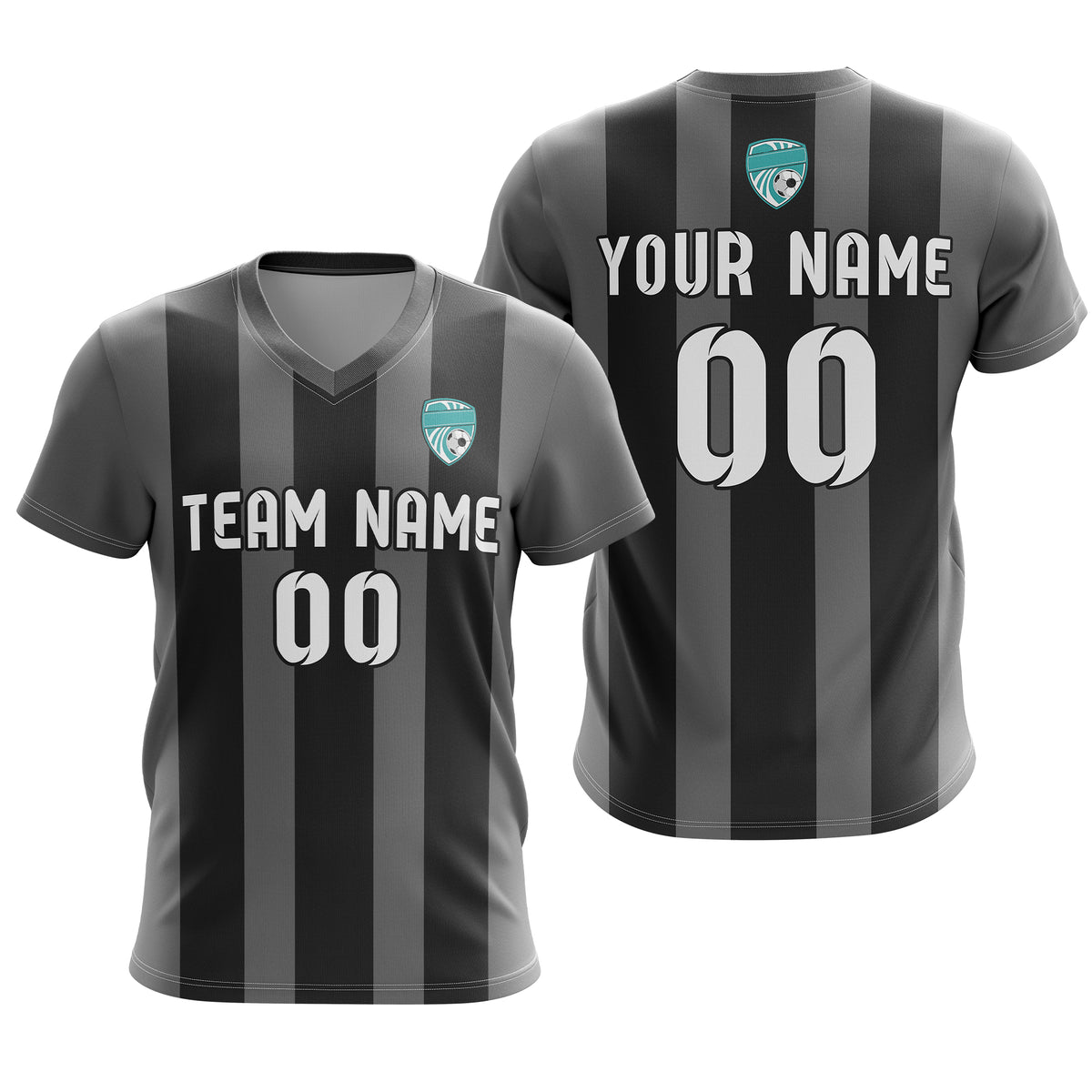 Custom Striker Stripe V-Neck Dark Grey Soccer Sport Tops Jersey