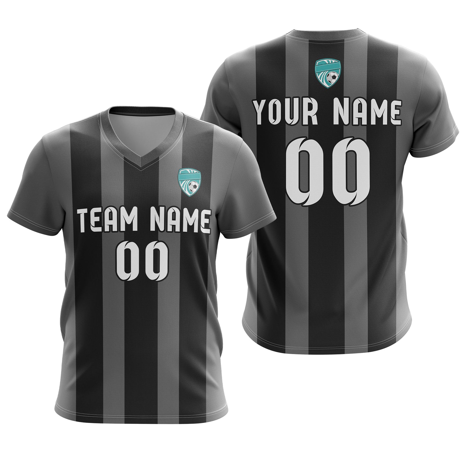Custom Striker Stripe V-Neck Dark Grey Soccer Sport Tops Jersey