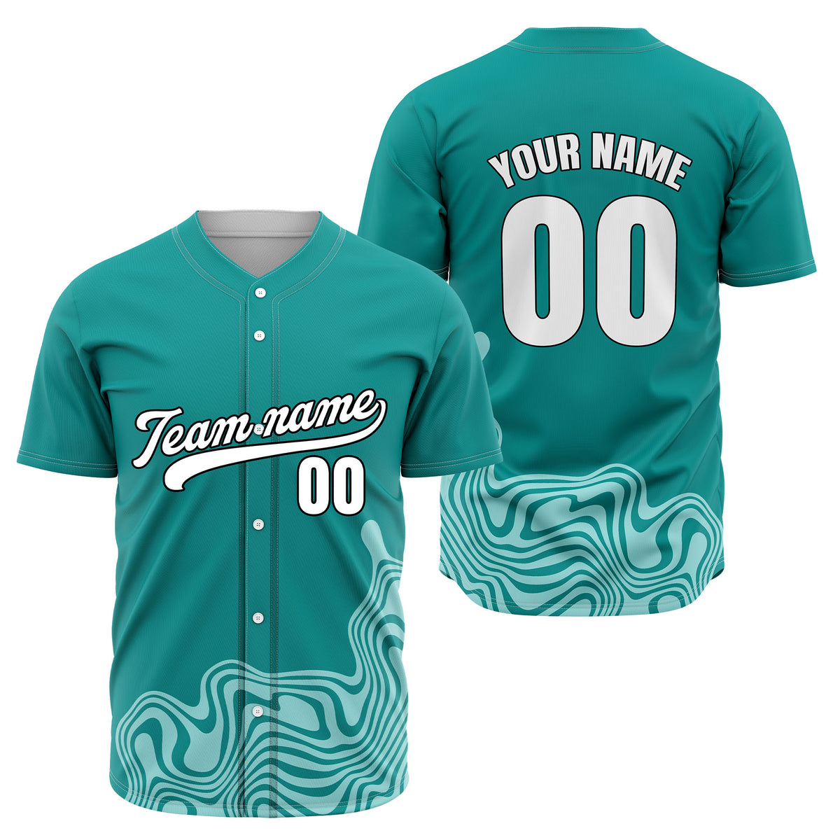 Custom Teal Baseball Wave Sports Jersey Personalized Uniform with Name &amp; Number