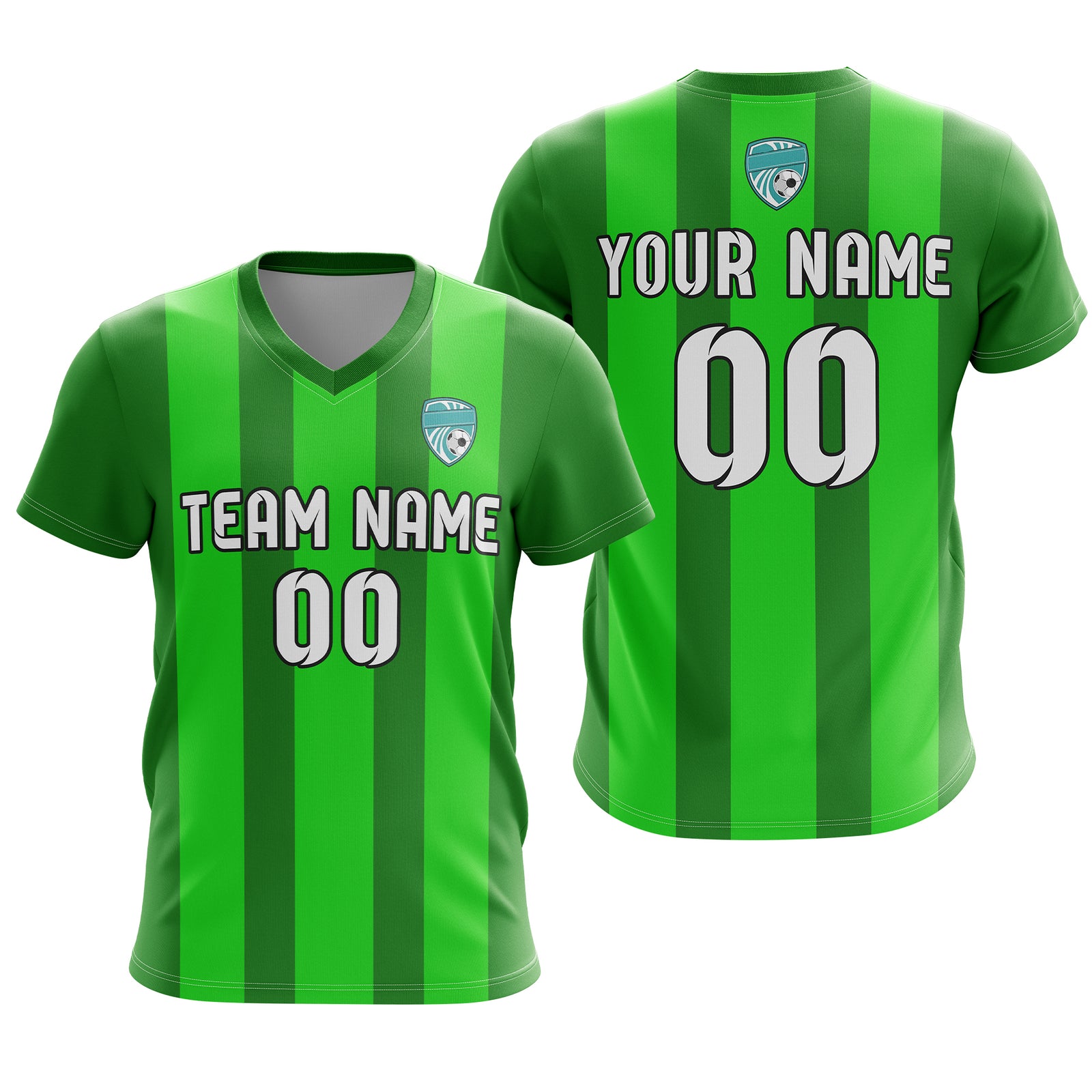 Custom Striker Stripe V-Neck Green Soccer Sport Tops Jersey