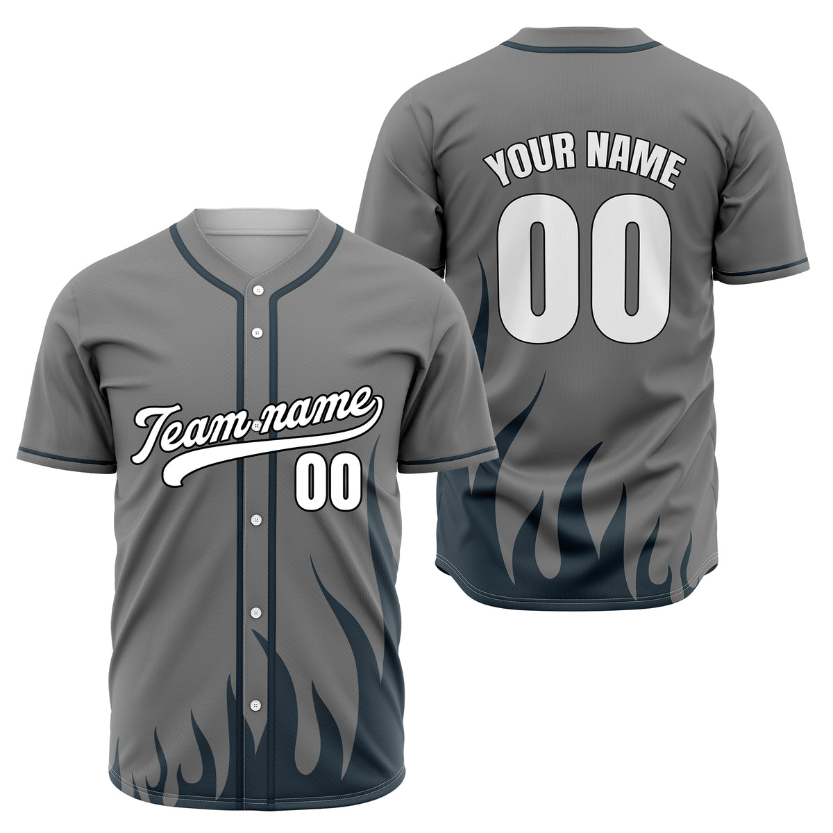 Custom Fire Pulse Grey Baseball Sports Jersey Personalized Uniform with Name &amp; Number