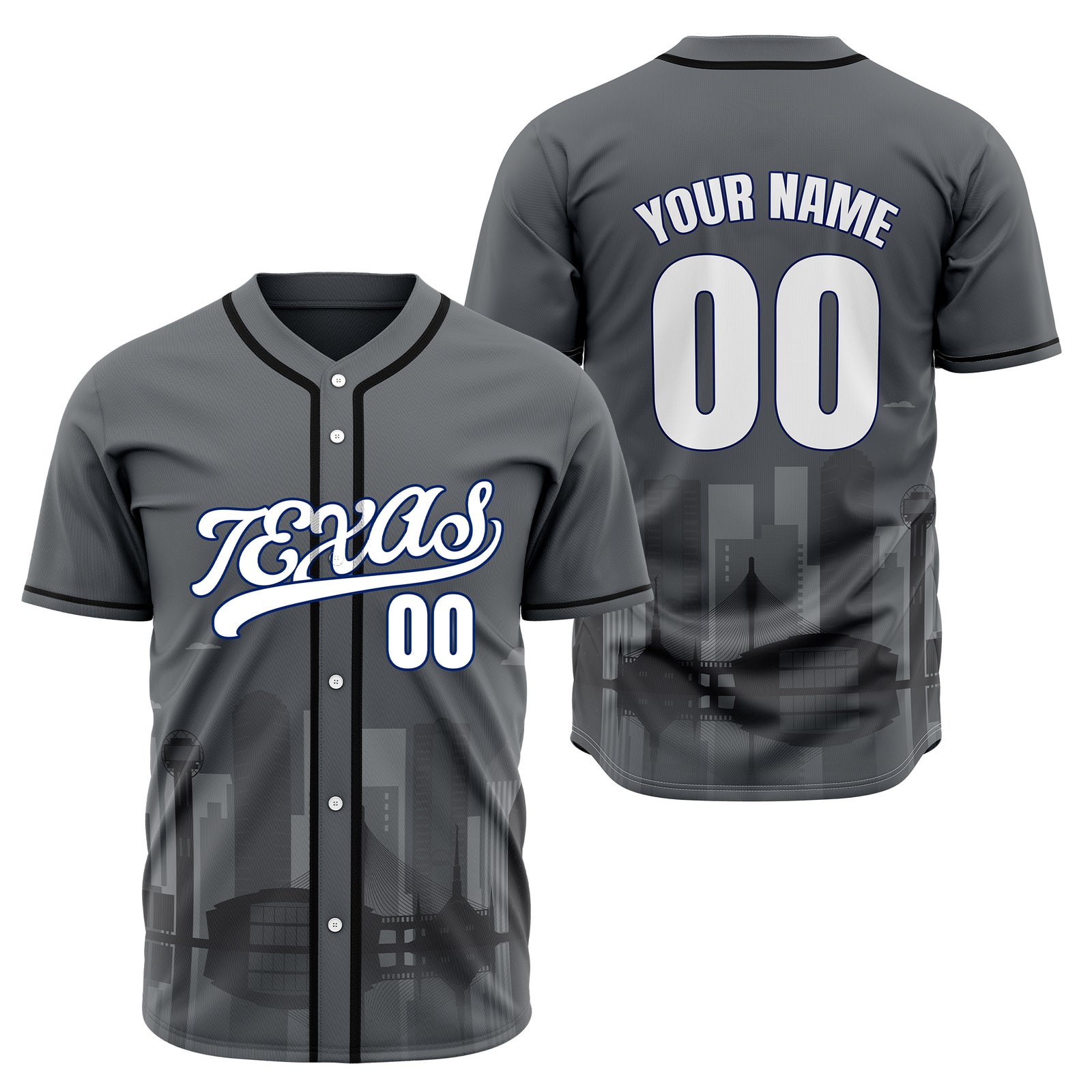 Custom City Lights Dark Grey Baseball Sports Jersey Personalized Uniform with Name & Number