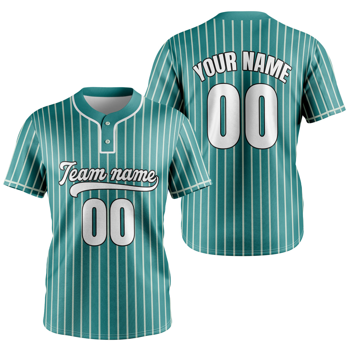 Custom Pinstripe Baseball Teal Sports Jersey Personalized Uniform with Name &amp; Number