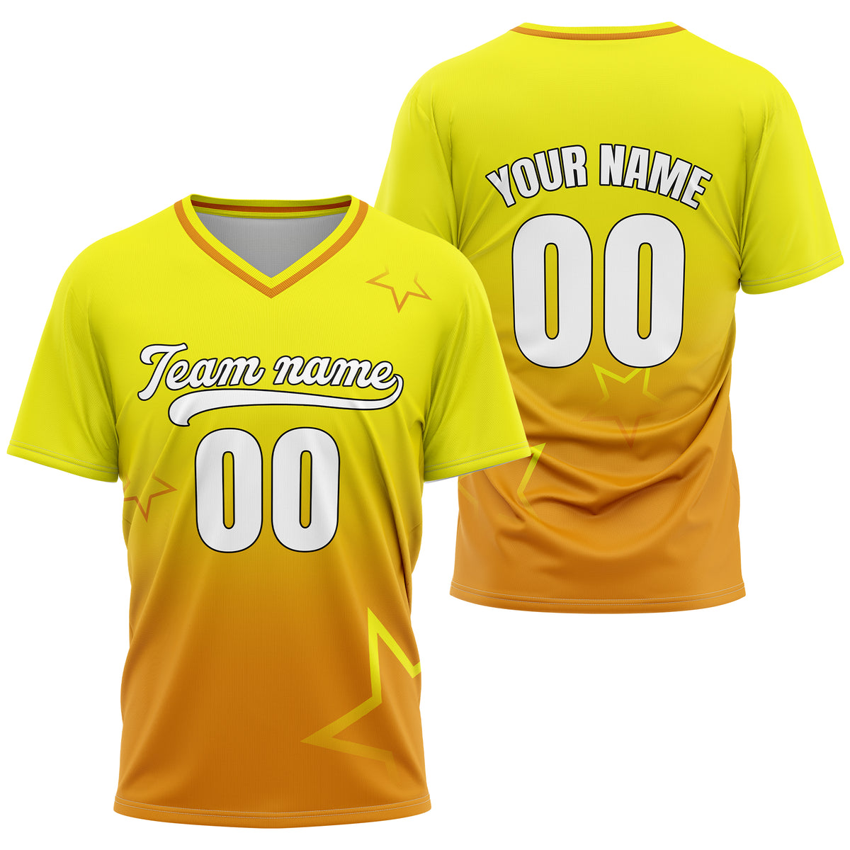 Custom Star Gradient Baseball Yellow Sports Jersey Personalized Uniform with Name &amp; Number