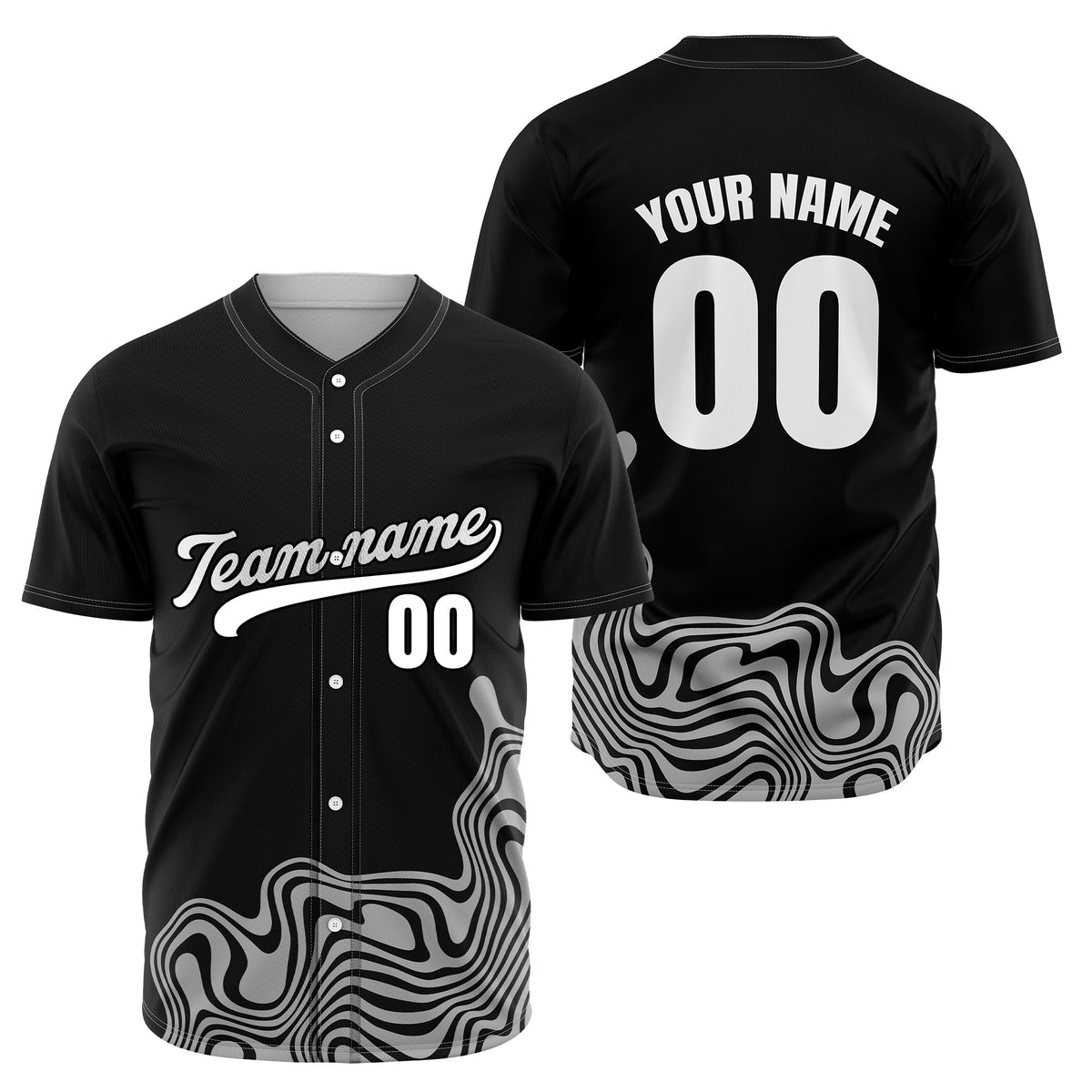 Custom Black Baseball Wave Sports Jersey Personalized Uniform with Name &amp; Number